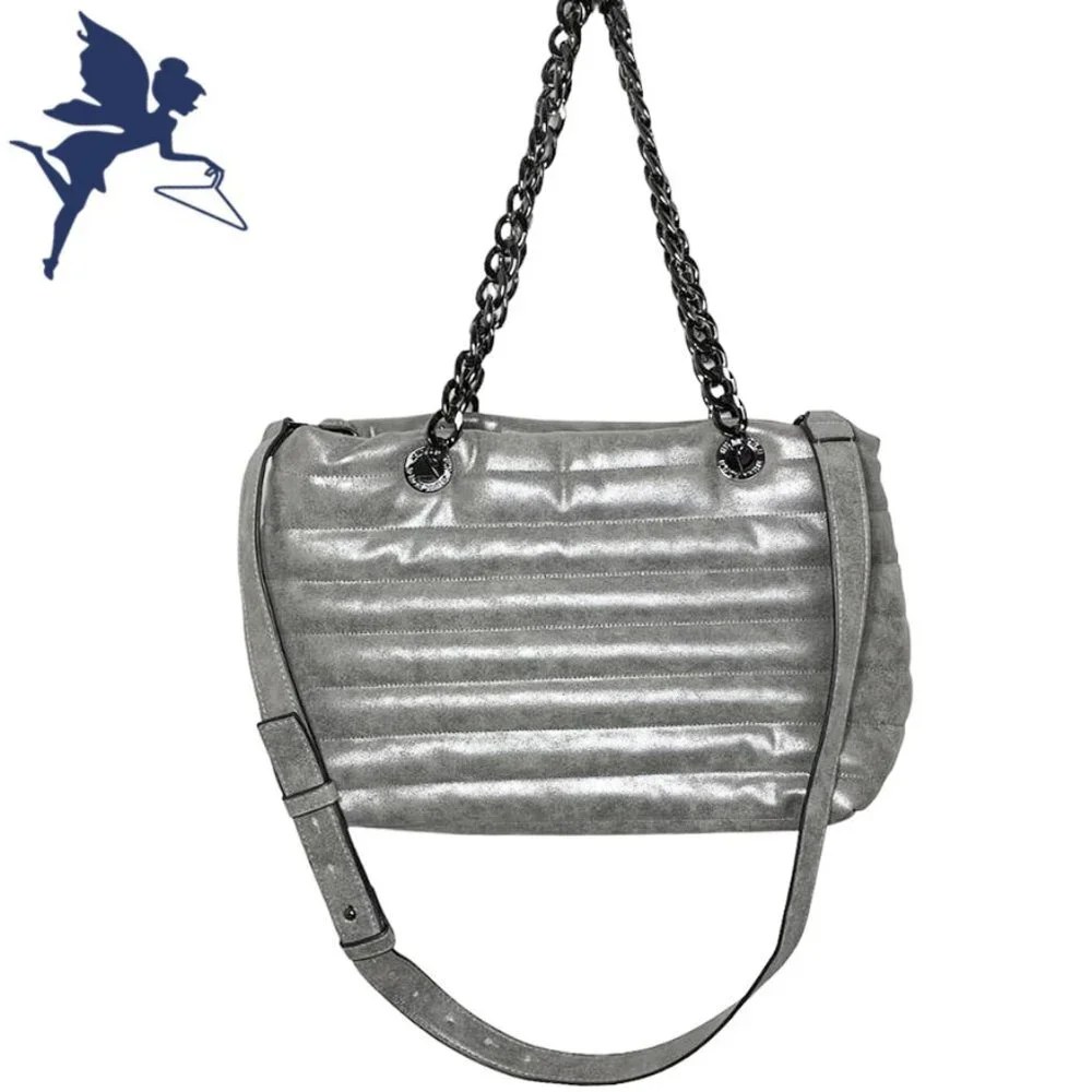 THINK ROYLN Chain Strap Horizontal Stripe Puffy Tote Bag